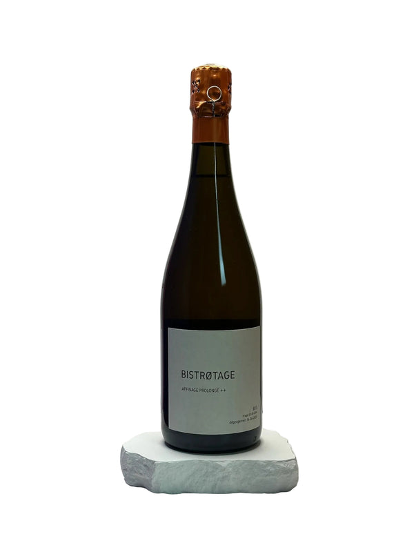 Bottle of Bistrotage wine on a white surface with a neutral background
